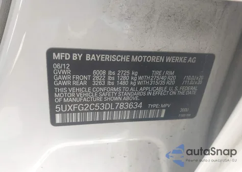 2013 BMW X6 xDrive35I z USA, uszkodzony, nr VIN 5UXFG2C53DL783634